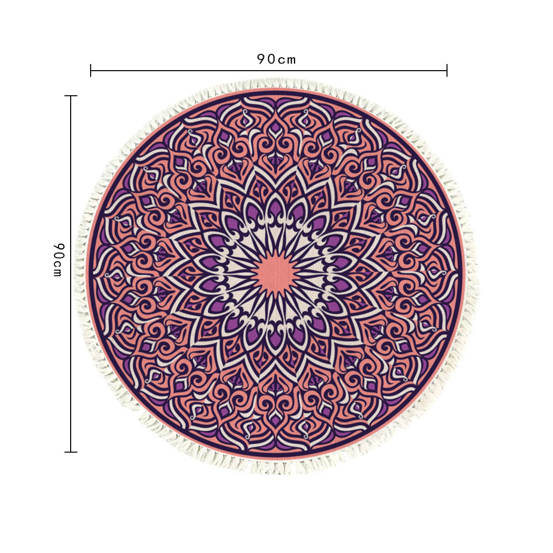 SOGA 90cm Purple Mandala Round Carpet for Living Room Bedroom Anti-slip Doormat, Home Decor • LUZ-CarpetRAG2
