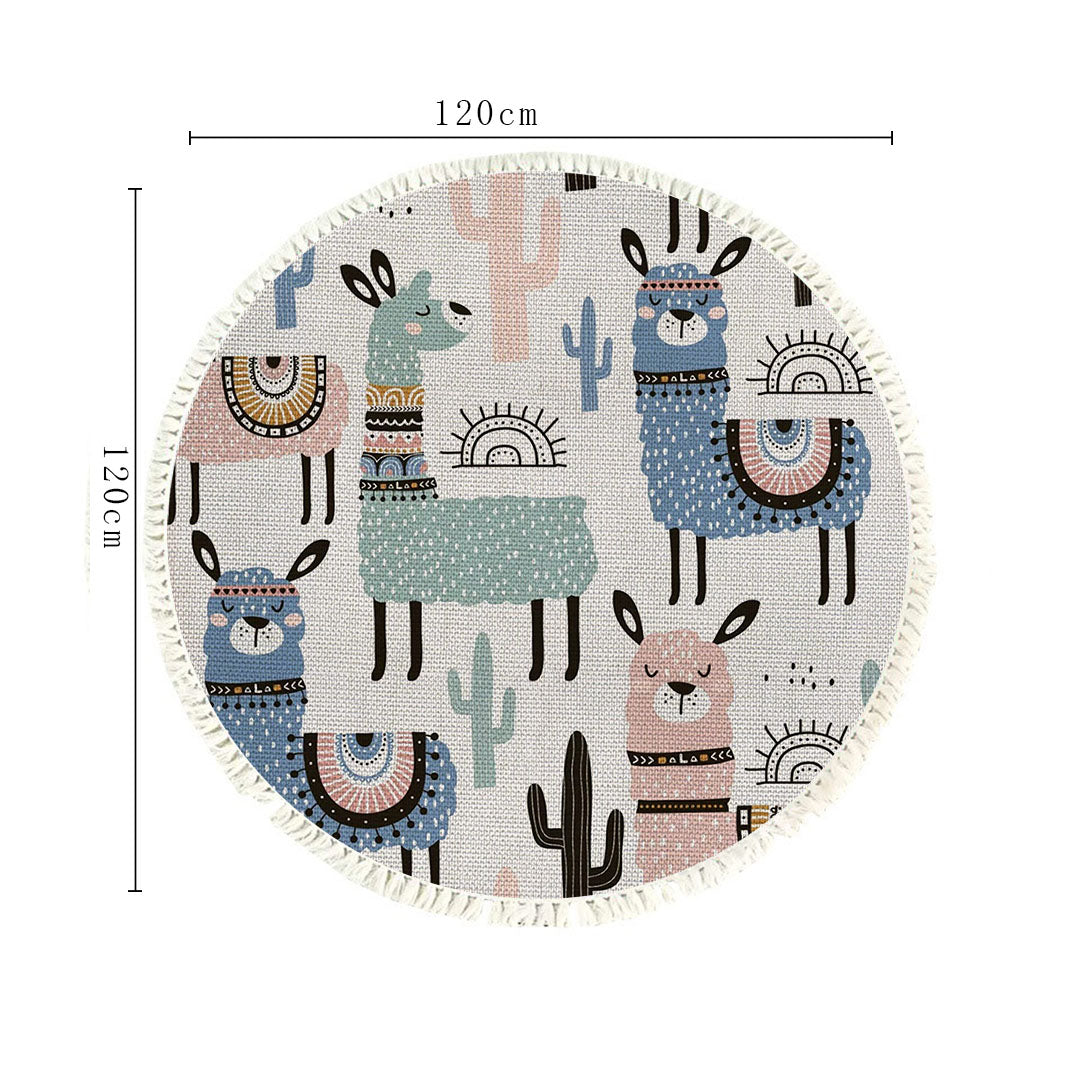 SOGA 2X 120cm Alpaca Cactus Pattern Rug Desert Animals Non-Slip Round Area Rugs for Living Room Dining Room • LUZ-CarpetA61X2