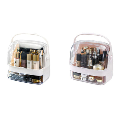 SOGA 2X 2 Tier White Countertop Makeup Cosmetic Storage Organiser Skincare Holder Jewelry Storage Box with Handle • LUZ-BathC101X2