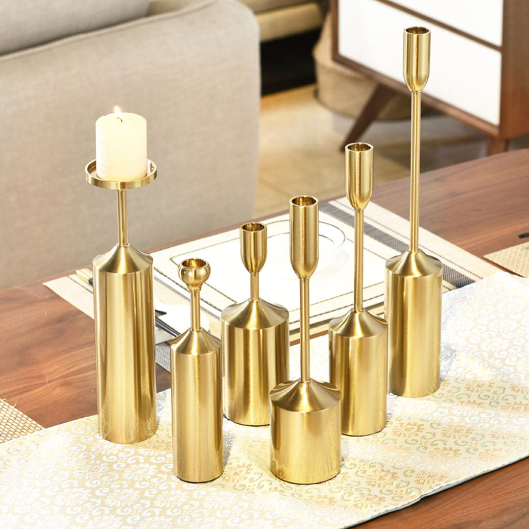 SOGA 6pcs Gold Iron Taper Luxury Candlestick Candle Holder Stand Pillar • LUZ-CandleStick1150