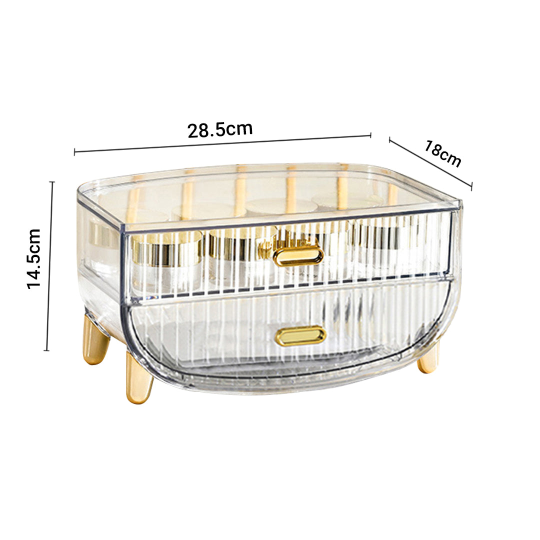 SOGA 2X 2 Tier Transparent Multifunctional Countertop Cosmetic Storage Makeup Skincare Holder Jewelry Cabinet Bathroom Desk Drawer Vanity Organiser • LUZ-BathC121X2