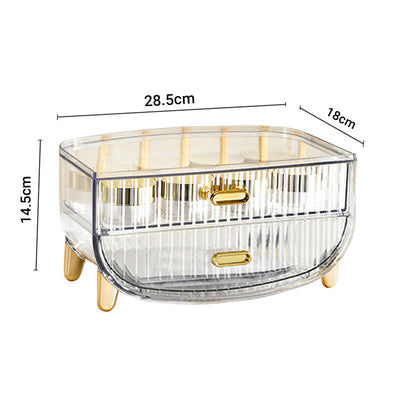 SOGA 2X 2 Tier Transparent Multifunctional Countertop Cosmetic Storage Makeup Skincare Holder Jewelry Cabinet Bathroom Desk Drawer Vanity Organiser • LUZ-BathC121X2
