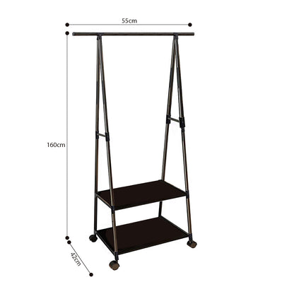 SOGA 2X 2-in-1 Organiser Clothes Shoe Rack Space-Saving Triangular Storage with Wheels Black • LUZ-Rack0012X2