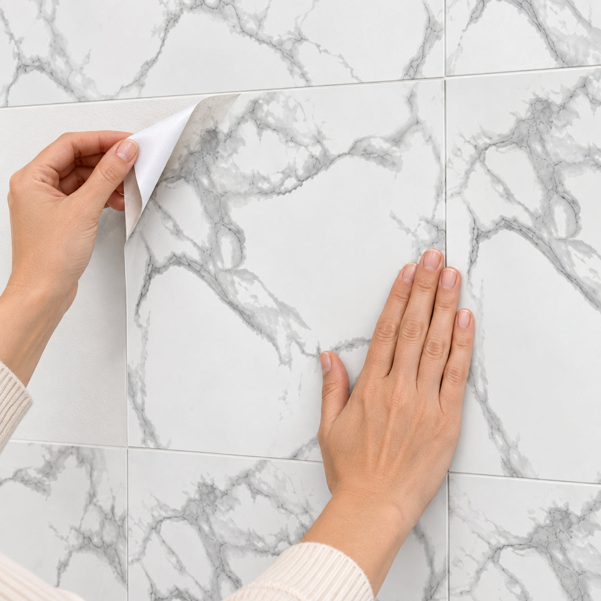 SOGA Peel & Stick Floor and Wall Tiles 30 x 30cm 10 Pack White Grey Faux Marble • LUZ-TileCZA054Sml