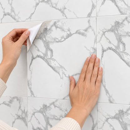 SOGA Peel & Stick Floor and Wall Tiles 30 x 30cm 10 Pack White Grey Faux Marble • LUZ-TileCZA054Sml