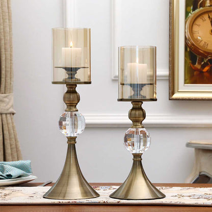 SOGA 2X 38cm Glass Candle Holder Candle Stand Glass/Metal • LUZ-CandleStickBSmallX2