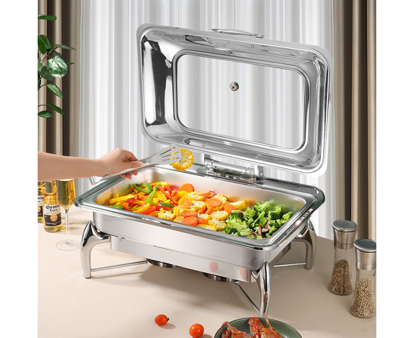 SOGA 2X Stainless Steel Rectangular Chafing Dish Tray Buffet Cater Food Warmer Chafer with Top Lid • LUZ-ChafingDish2103X2