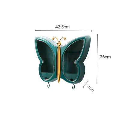 SOGA 2X Green Butterfly Shape Wall-Mounted Makeup Organiser Dustproof Waterproof Bathroom Storage Box Home Decor • LUZ-BathG319X2