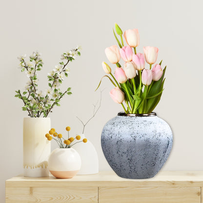 SOGA 21x22cm White and Grey Small Ceramic Flower Vase Elegant Living Room Home Decor • LUZ-Vase825