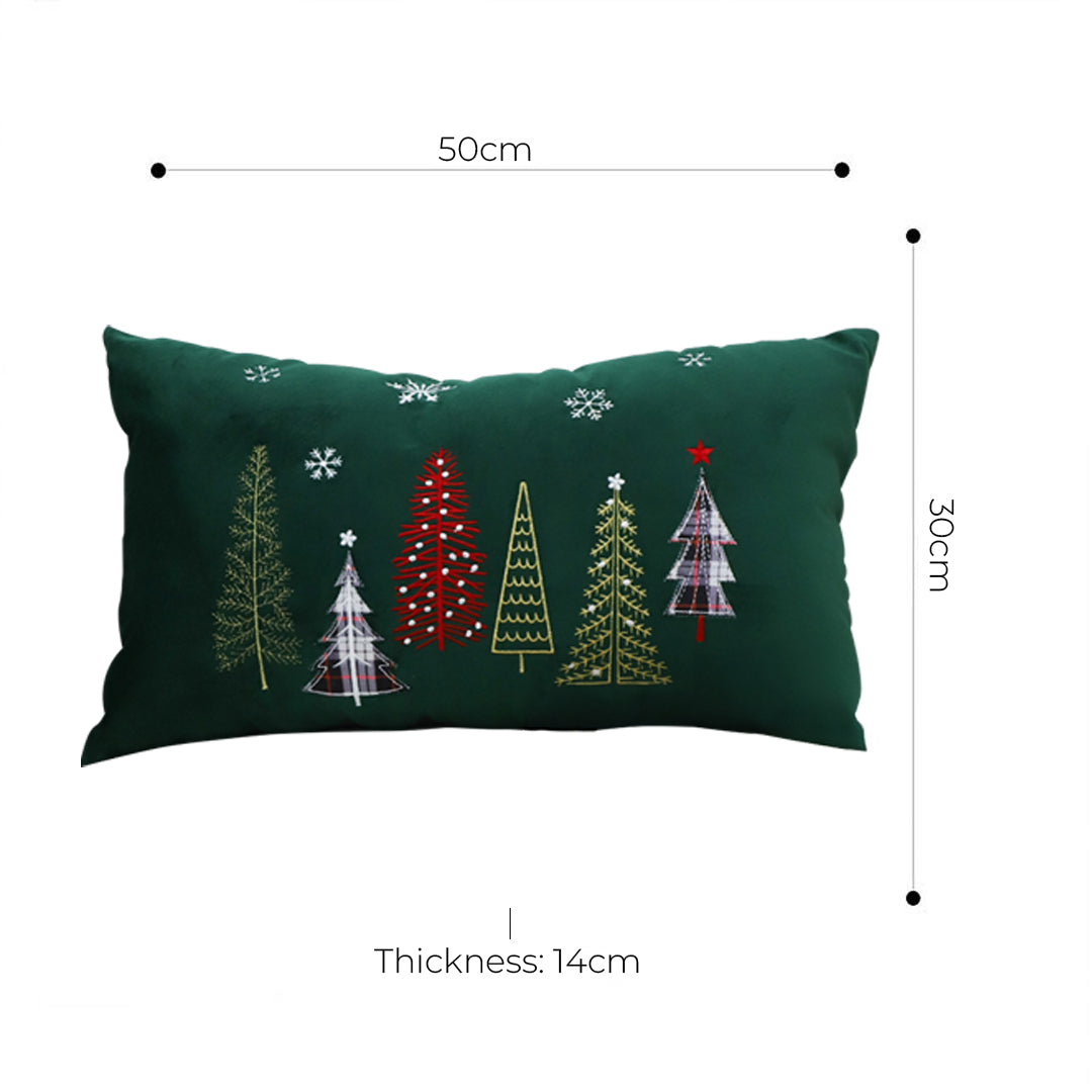 SOGA 30cm Throw Pillow  Green Christmas Forest Embroidered Lumbar for Festive Holiday Cushion Home Decor LUZ-FrenchCushion270