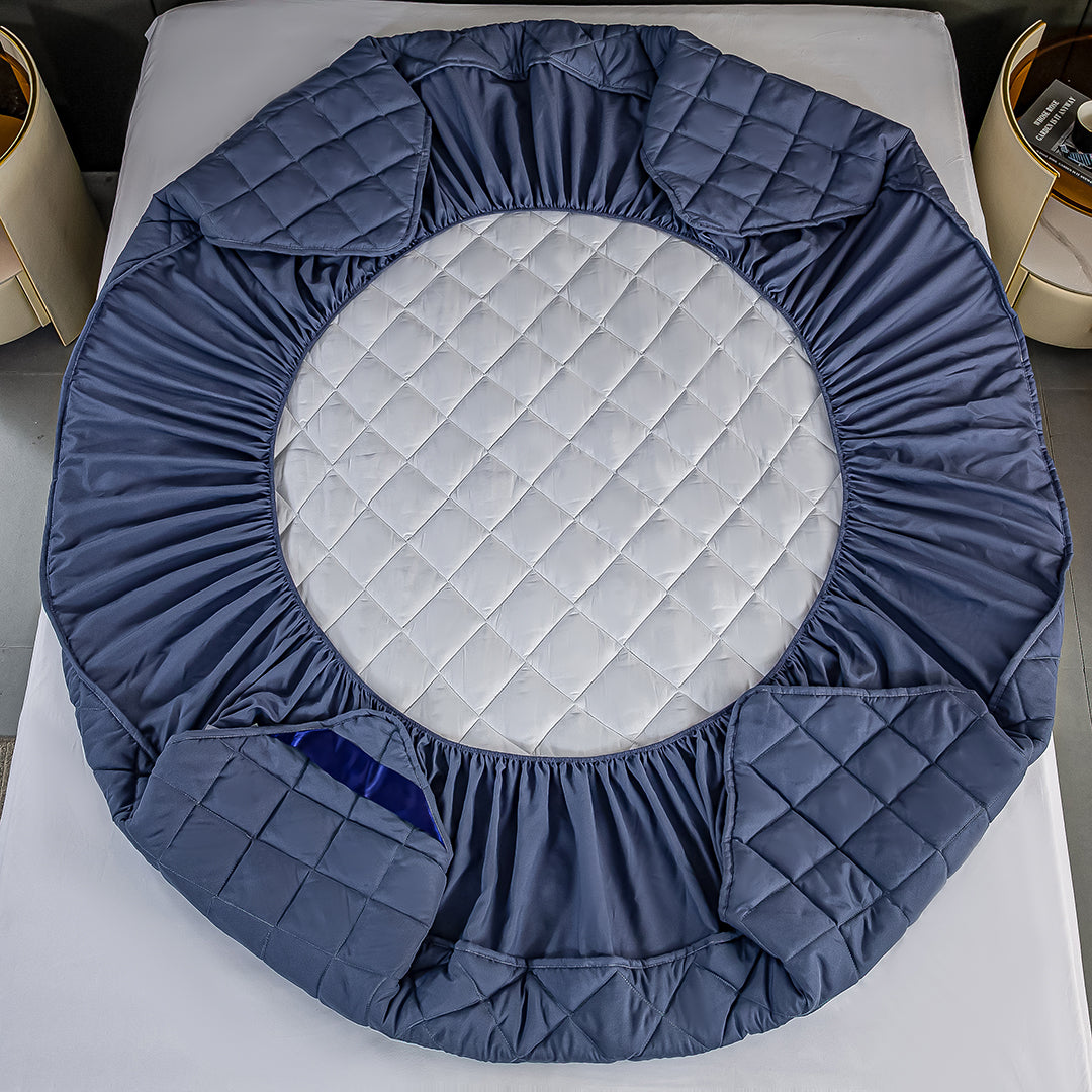 SOGA Blue 153cm Wide Cross-Hatch Mattress Cover Thick Quilted Stretchable Bed Spread Sheet Protector with Pillow Covers • LUZ-BCover4009