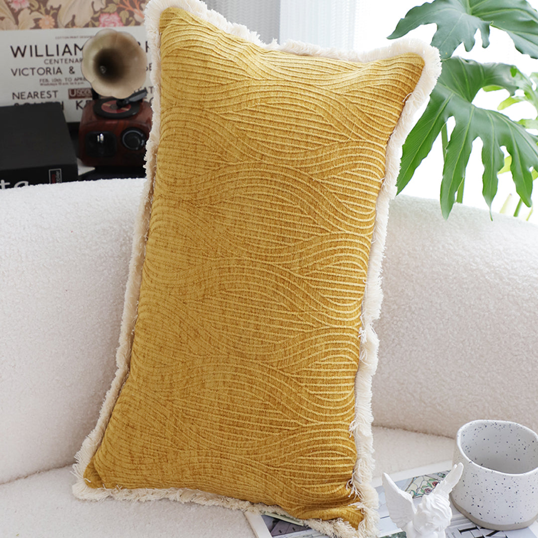 SOGA 2X 35cm Throw Pillow Turmeric Yellow Aesthetic Chenille Texture for Home Decor • LUZ-FrenchCushion314X2