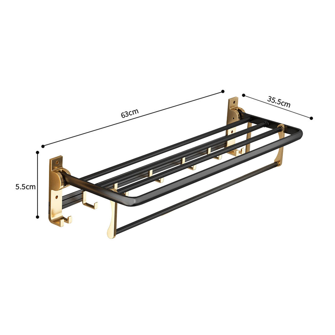 SOGA 63cm Wall-Mounted Double Pole Towel Holder Bathroom Organiser Rail Hanger with Hooks LUZ-TAN1011