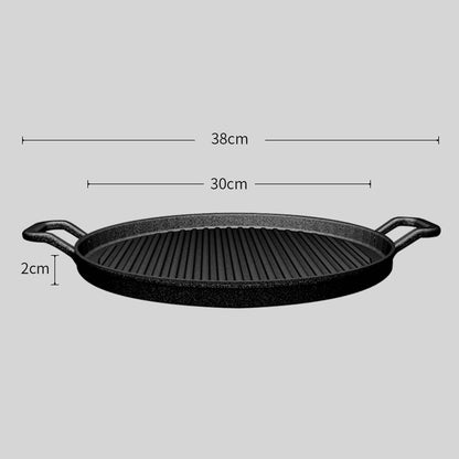 SOGA 2X 30cm Ribbed Cast Iron Frying Pan Skillet Coating Steak Sizzle Platter • LUZ-ZPaiB7X2
