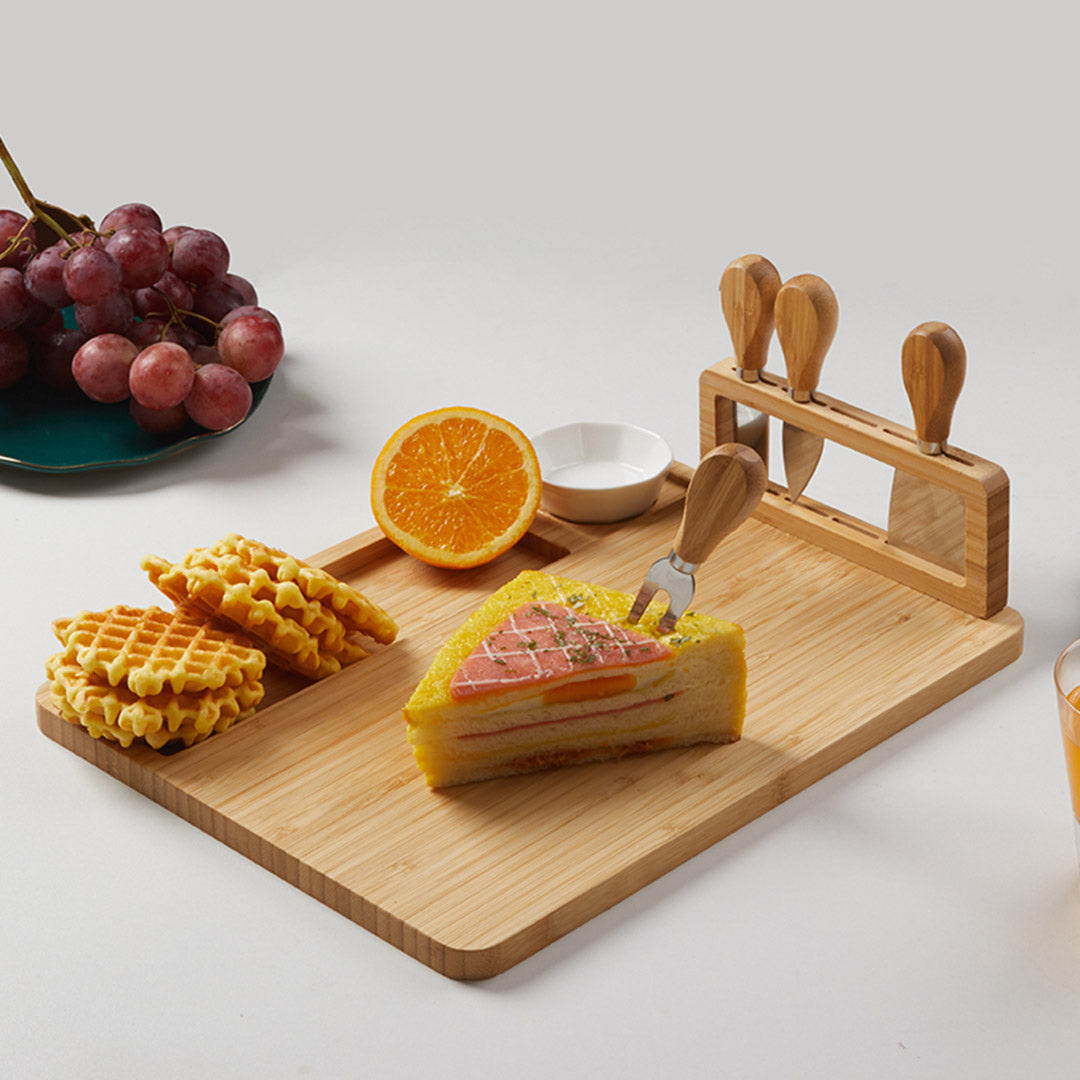 SOGA 2X 36cm Brown Rectangular Wood Cheese Board Charcuterie Serving Tray with Knife Set Countertop Decor • LUZ-WodE592X2