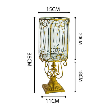 SOGA European Clear Glass Cylinder Flower Vase Solid Base with Gold Metal Pattern • LUZ-HO-VaseYG3015