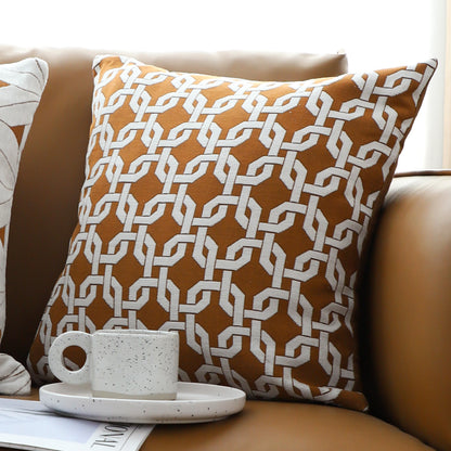 SOGA 50cm Brown Checkered Chain Jacquard Square Pillow Decorative Cushion for Home Decor • LUZ-FrenchCushion334