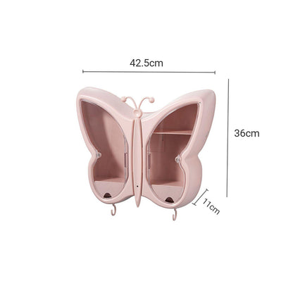SOGA Pink Butterfly Shape Wall-Mounted Makeup Organiser Dustproof Waterproof Bathroom Storage Box Home Decor • LUZ-BathG317