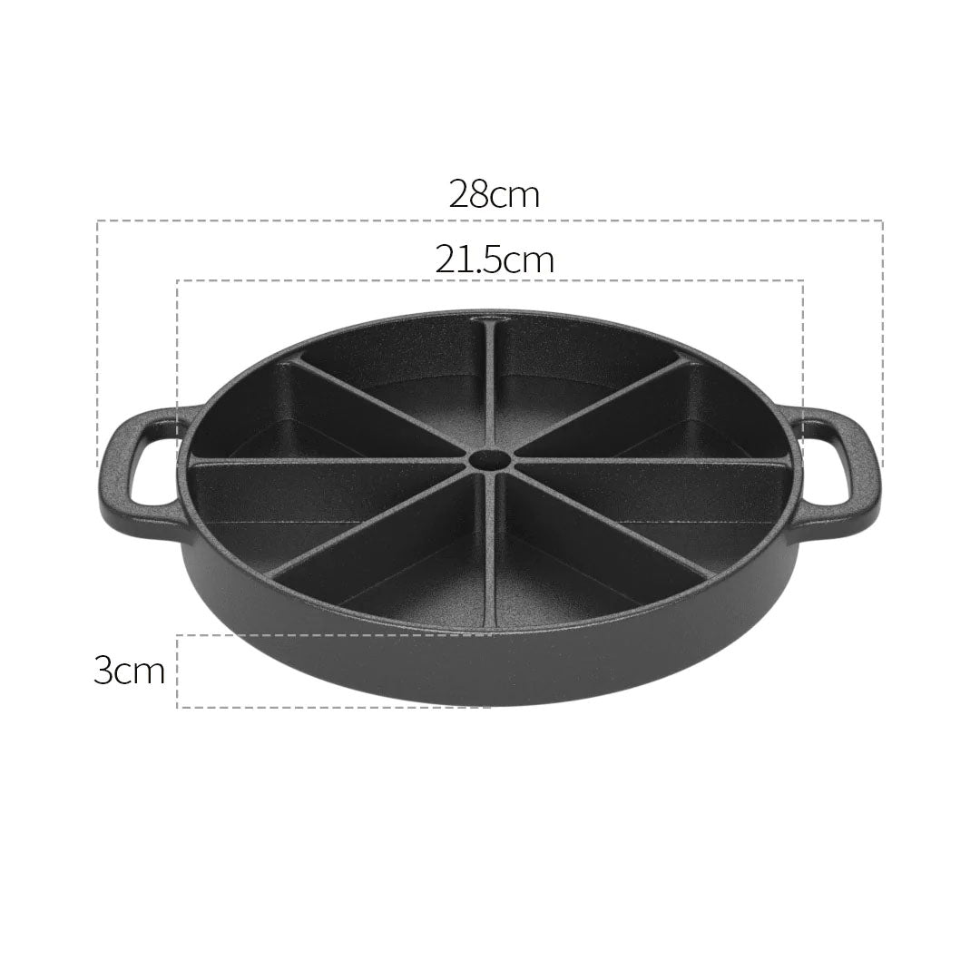 SOGA 21.5CM Round Cast Iron Baking Wedge Pan Cornbread Cake 8-Slice Baking Dish with Handle • LUZ-ZPai017