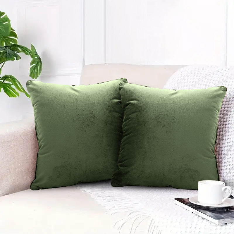 SOGA 2X 45cm Subtle Army Green Foliage Velvet Square Throw Pillow • LUZ-FrenchCushion258X2