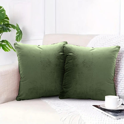 SOGA 2X 45cm Subtle Army Green Foliage Velvet Square Throw Pillow • LUZ-FrenchCushion258X2