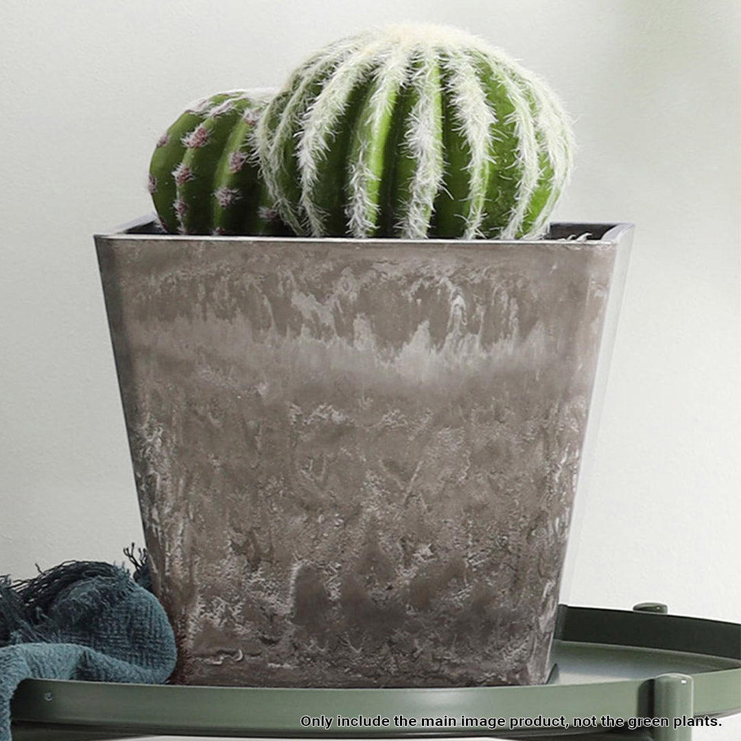 SOGA 2X 27cm Sand Grey Square Resin Plant Flower Pot in Cement Pattern Planter Cachepot for Indoor Home Office • LUZ-FPotH2766X2