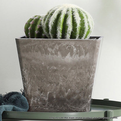 SOGA 2X 27cm Sand Grey Square Resin Plant Flower Pot in Cement Pattern Planter Cachepot for Indoor Home Office • LUZ-FPotH2766X2
