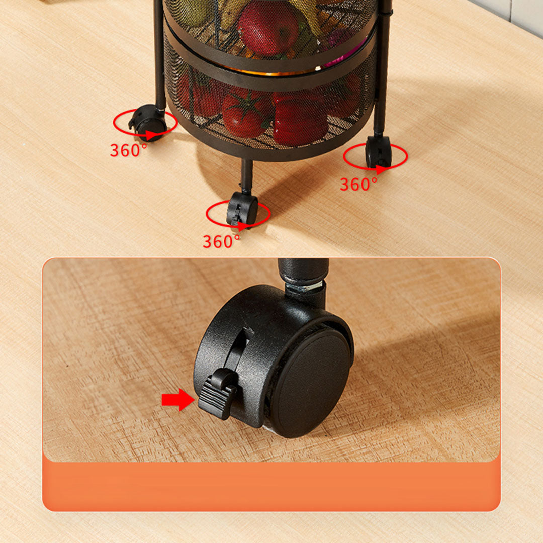 SOGA 2X 2 Tier Steel Round Rotating Kitchen Cart Multi-Functional Shelves Portable Storage Organizer with Wheels • LUZ-KitchenXY014X2