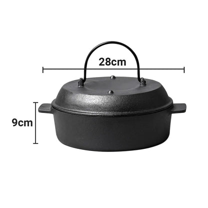 SOGA 2X 28cm Cast Iron Dutch Oven Pre-Seasoned Camping Stew Pot with Lid • LUZ-ZPaiA8X2
