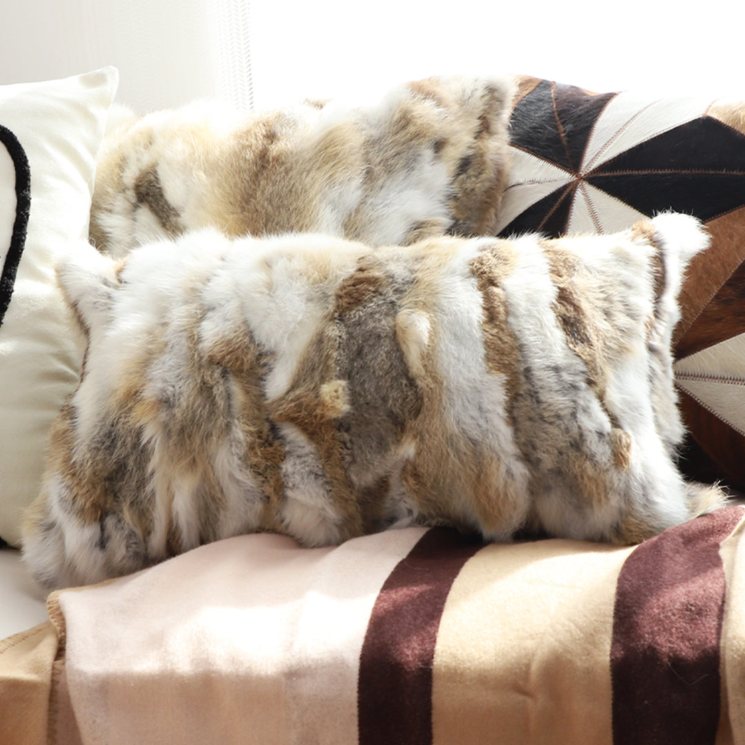SOGA 2X 30cm Throw Pillow Coffee Rabbit Fur Lumbar Warm Cozy Decorative Cushion Home Decor • LUZ-FrenchCushion309X2