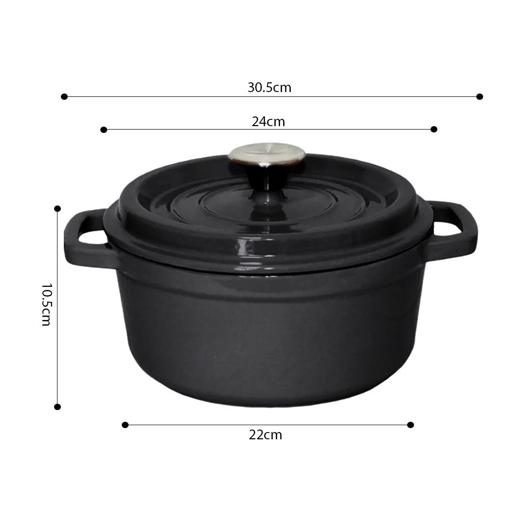 SOGA 2X Cast Iron 24cm Stewpot Casserole Stew Cooking Pot With Lid Black • LUZ-StewPot24cmBlackX2
