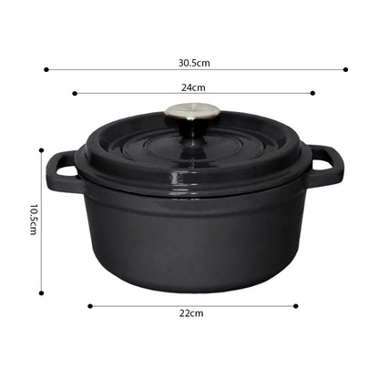 SOGA 2X Cast Iron 24cm Stewpot Casserole Stew Cooking Pot With Lid Black • LUZ-StewPot24cmBlackX2