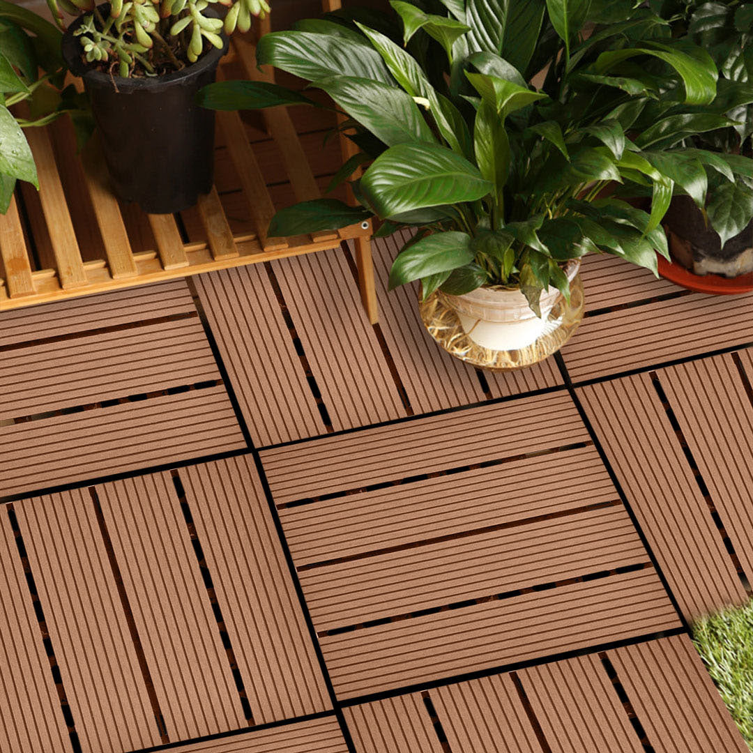SOGA 11 pcs Red Brown DIY Wooden Composite Decking Tiles Garden Outdoor Backyard Flooring Home Decor • LUZ-Deck7003