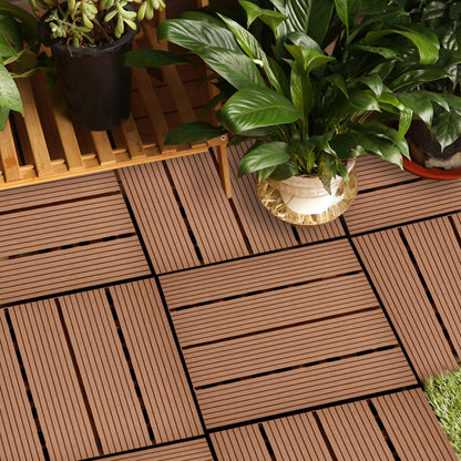 SOGA 11 pcs Red Brown DIY Wooden Composite Decking Tiles Garden Outdoor Backyard Flooring Home Decor • LUZ-Deck7003