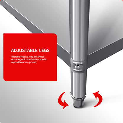 SOGA 120*70*85cm Commercial Catering Kitchen Stainless Steel Prep Work Bench • LUZ-WorkBenchSS2009120CM