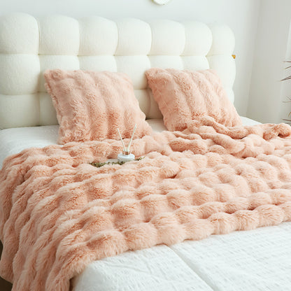 SOGA 2X 60X200cm Throw Blanket Pink Double Layer Rabbit Fur Cozy Comfort with Stylish Decor • LUZ-BlanketFur344X2