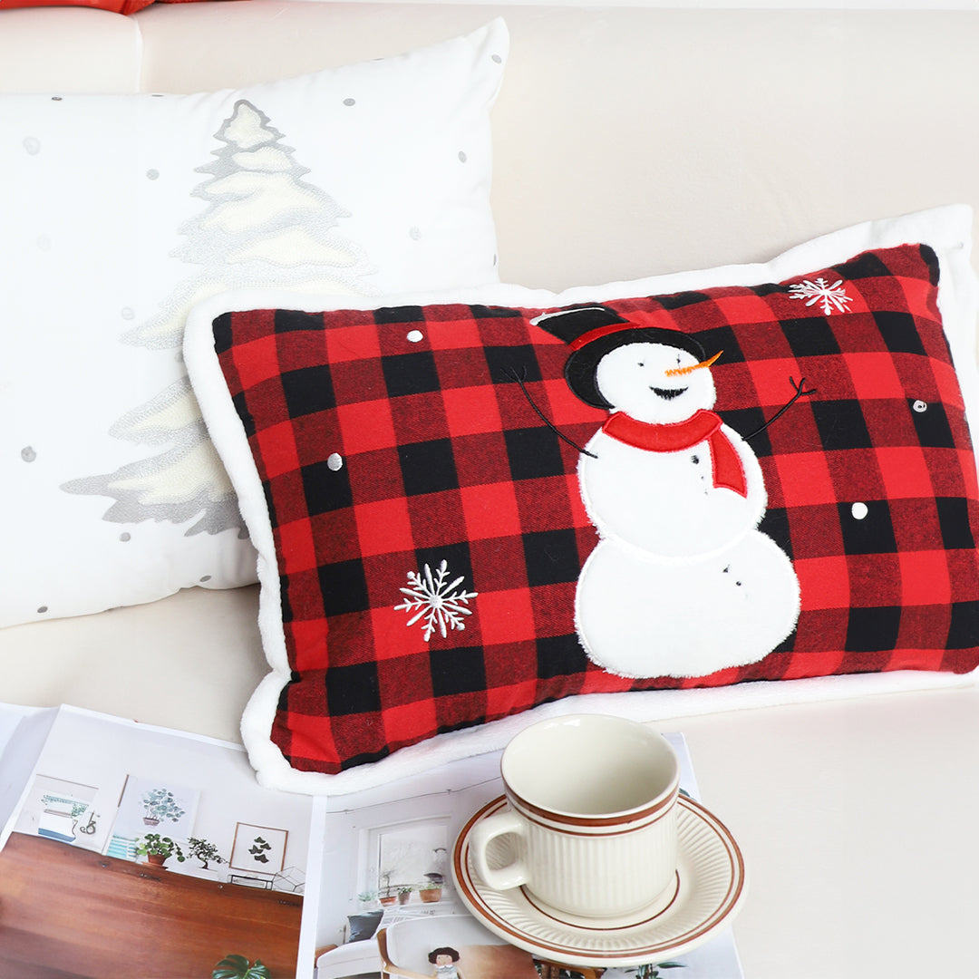 SOGA 2X 30cm Throw Pillow Red Christmas Snowman Lumbar Cushion for Festive Holiday Winter Home Decor LUZ-FrenchCushion274X2