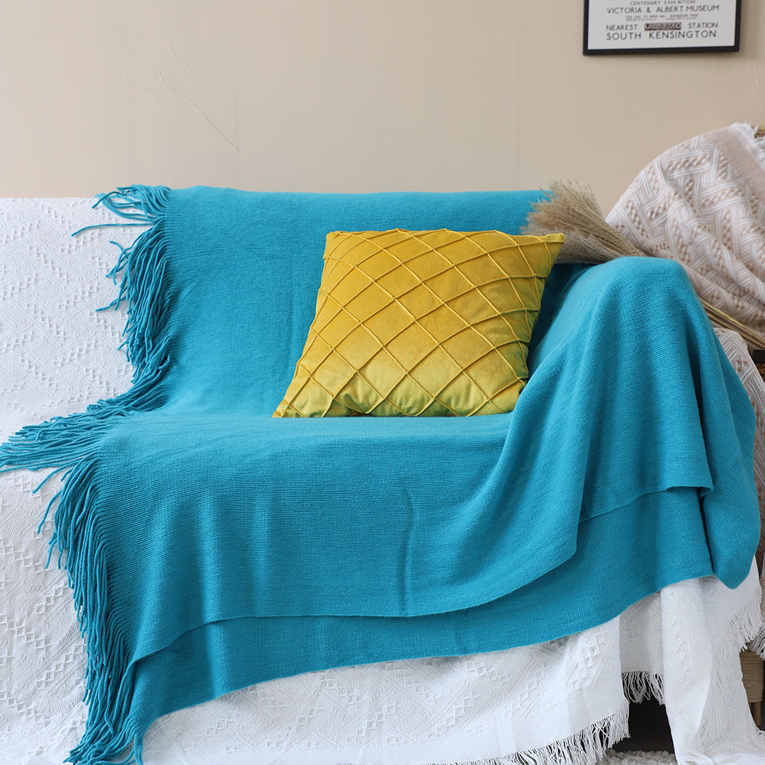 SOGA Blue Acrylic Knitted Throw Blanket Solid Fringed Warm Cozy Woven Cover Couch Bed Sofa Home Decor • LUZ-Blanket910