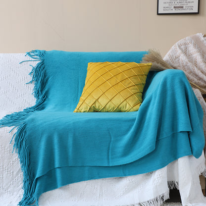 SOGA Blue Acrylic Knitted Throw Blanket Solid Fringed Warm Cozy Woven Cover Couch Bed Sofa Home Decor • LUZ-Blanket910