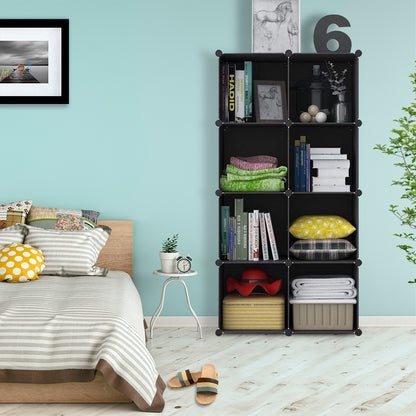SOGA 4 Tier 8-Cube Black Portable Wardrobe Divide-Grid Modular Storage Organiser Foldable Closet • LUZ-Wrobe1766
