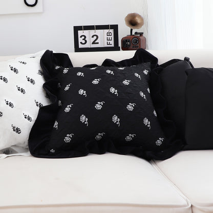 SOGA 2X 45cm Throw Pillow Black Ruffled Square Decorative Cushion for Rose Lovers Cozy Home Decor • LUZ-FrenchCushion307X2