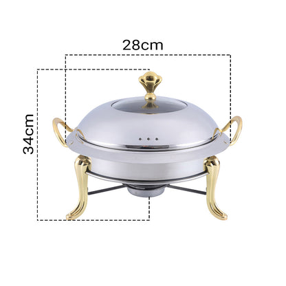 SOGA 2X Stainless Steel Gold Accents Round Buffet Chafing Dish Cater Food Warmer Chafer with Glass Top Lid • LUZ-ChafingDishSoupGoldX2