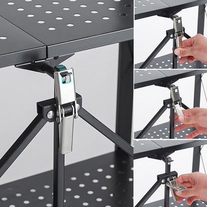 SOGA 2X 4 Tier Steel Black Foldable Kitchen Cart Multi-Functional Shelves Portable Storage Organizer with Wheels • LUZ-KitchenXY002X2