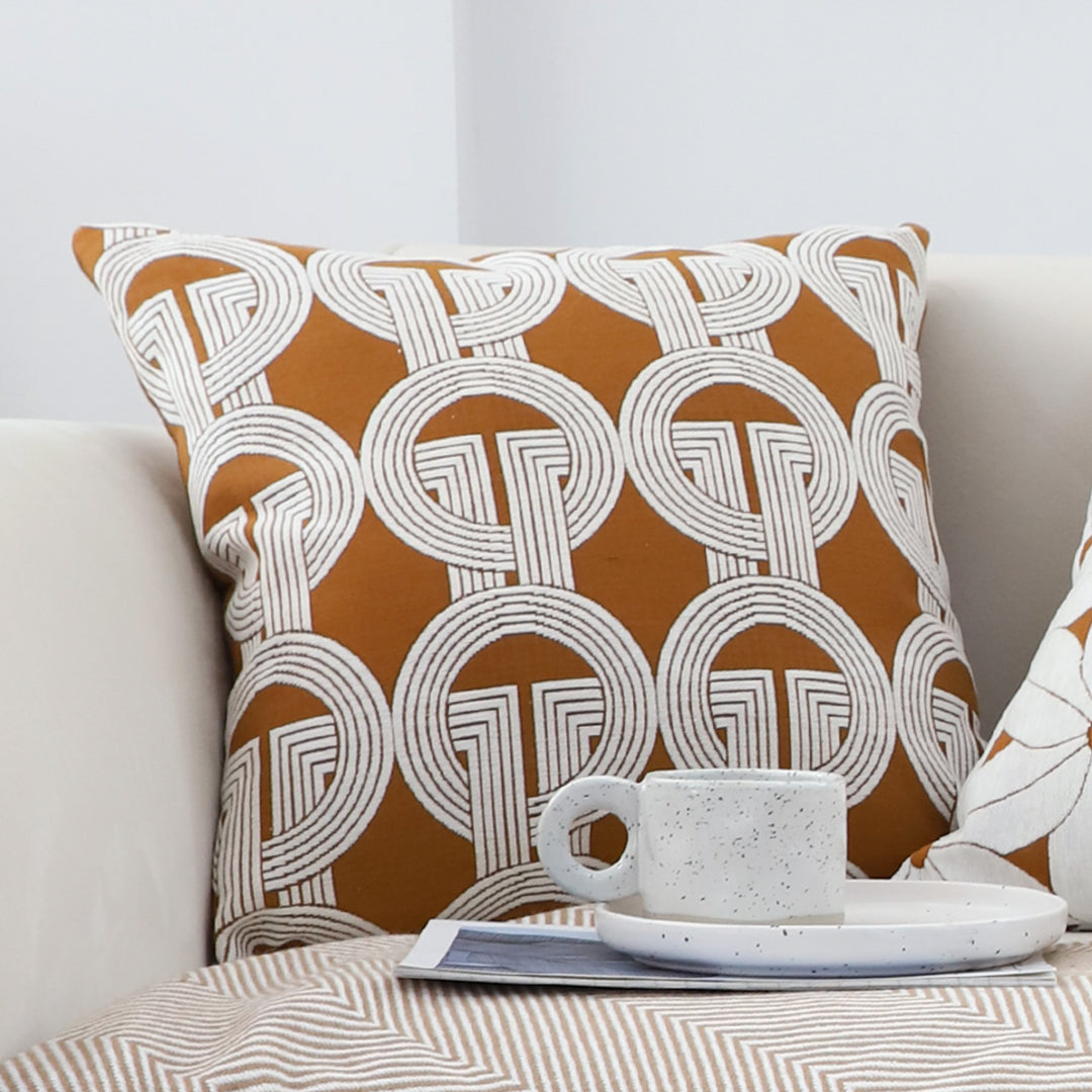 SOGA 50cm Throw Pillow Brown Circular Chain Jacquard  Decorative Square for Home Decor • LUZ-FrenchCushion335