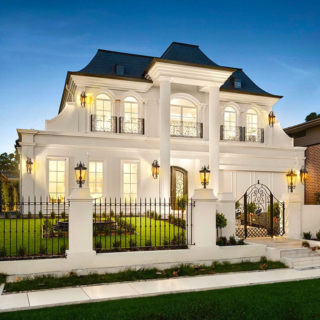 Vintage Lantern 4X 70cm Aluminum & Glass Wall Light Classic Lantern Design Elegant Outdoor Antique Inspired Wall Lamp • LUZ-Lamp58499MedX4