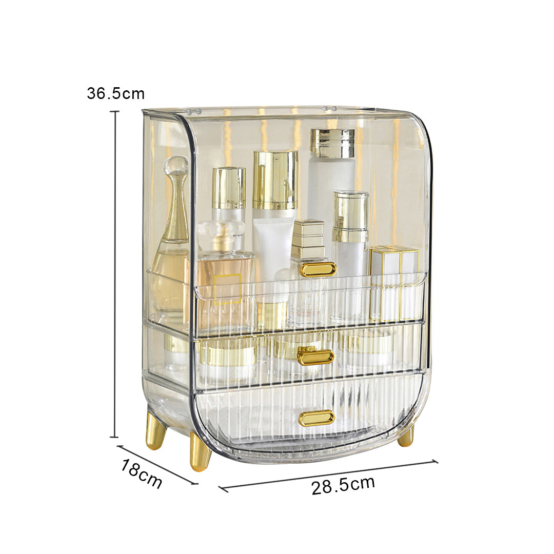 SOGA 3 Tier Transparent Multifunctional Countertop Cosmetic Storage Makeup Perfume Skincare Display Stand Shelf Drawer Type Organiser LUZ-BathC125