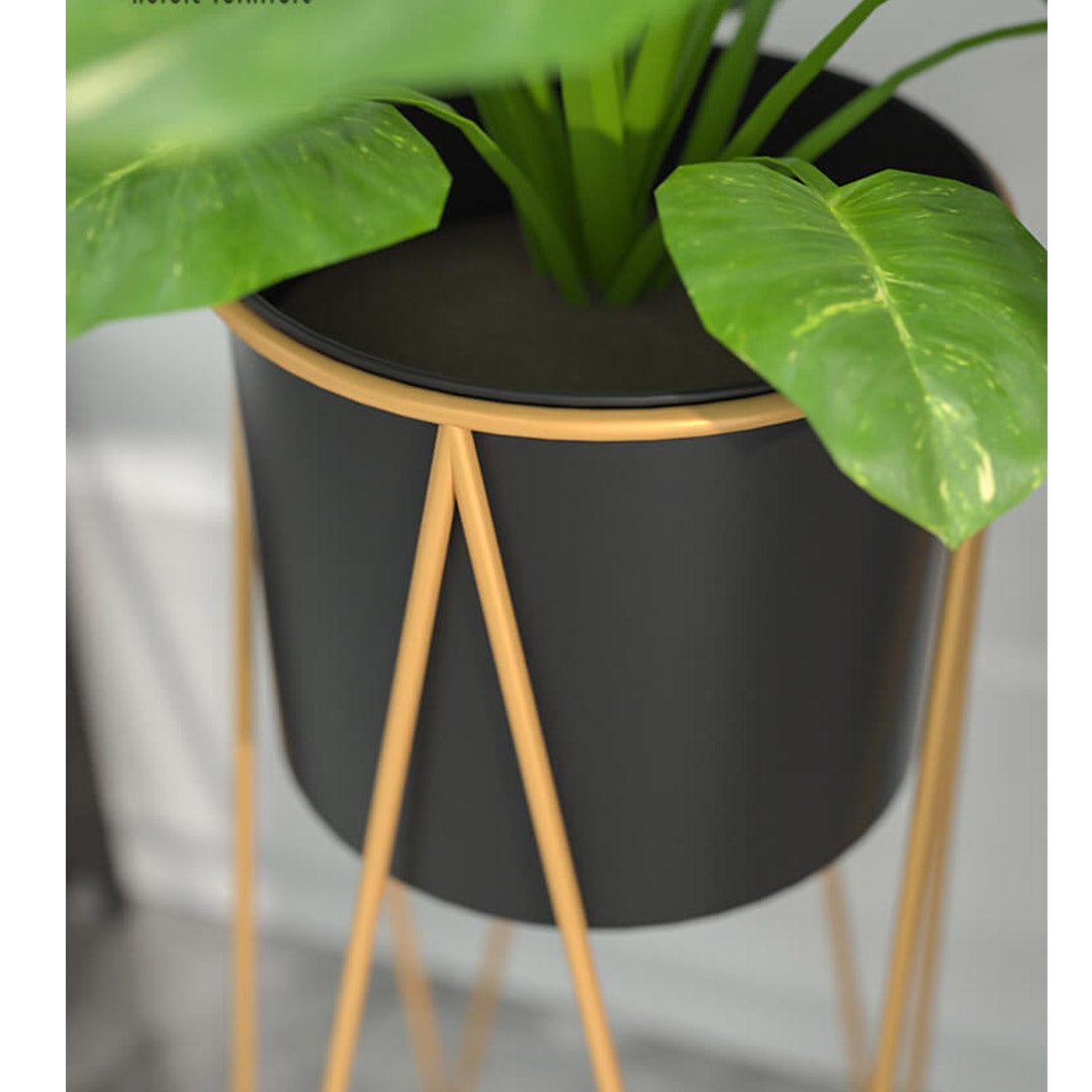 SOGA 50cm Gold Metal Plant Stand with Black Flower Pot Holder Corner Shelving Rack Indoor Display • LUZ-FPotH52BLK