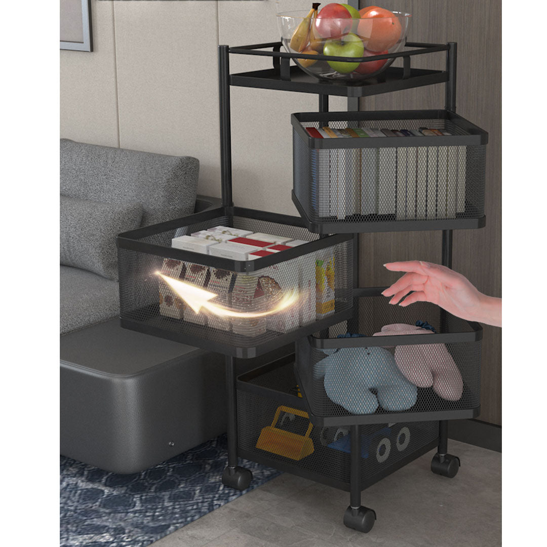 SOGA 4 Tier Steel Square Rotating Kitchen Cart Multi-Functional Shelves Portable Storage Organizer with Wheels • LUZ-KitchenXY020