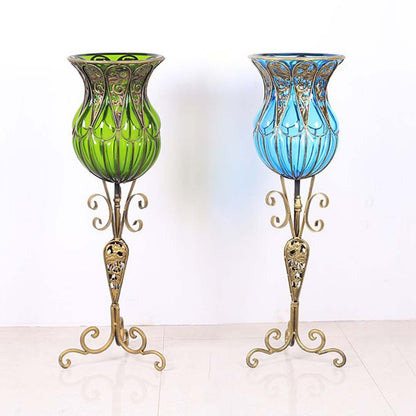 SOGA 85cm Blue Glass Floor Vase with Tall Metal Flower Stand • LUZ-VaseYG3019Blue