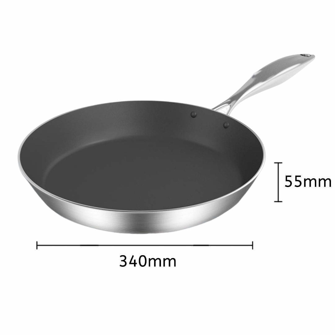 SOGA Stainless Steel Fry Pan 34cm Frying Pan Induction FryPan Non Stick Interior • LUZ-FryPanNS287534CM